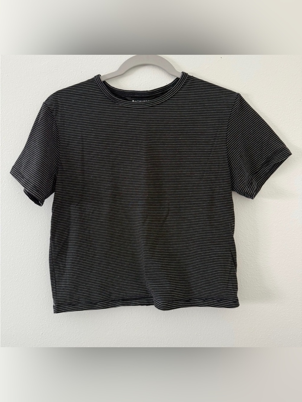 Athleta Black and White striped oversized boxy Cotton waist length tee xxs